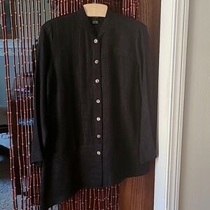 Citron Santa Monica Black Jacquard 100% Silk Tunic blouse Size S